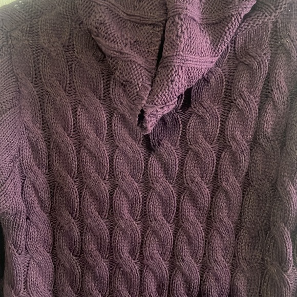 Plum colored cowl neck cable knit tunic sweater. Size L - Picture 2 of 2